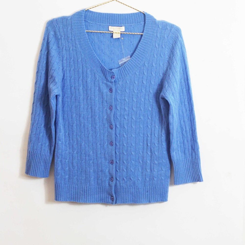 Simply Cashmere Blue Cable Knit Cardigan L